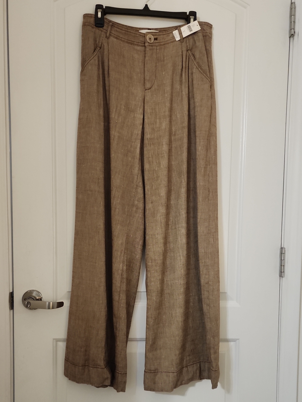 Anthropologie Wide-Leg Linen Blend Pants in Taupe